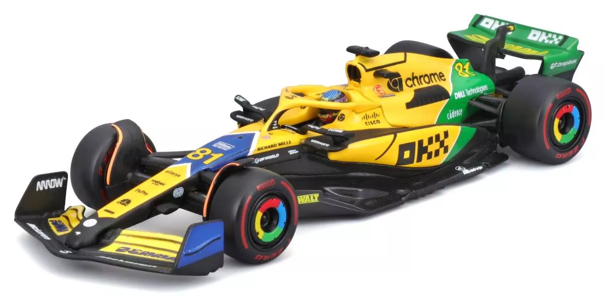 Burago 1838215-81SE 1:43 McLaren38 Gp Monaco 2024 E. Piastri. Boîtier type vitrine